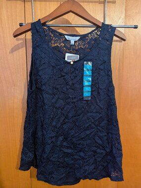 Company Ellen Tracy XL Navy Blue Lacy Sleevless Blouse